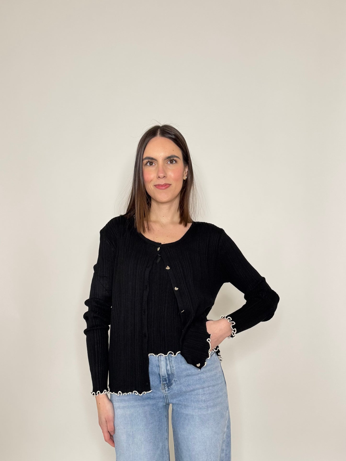 Twinset top e cardigan in filo di viscosa Nero