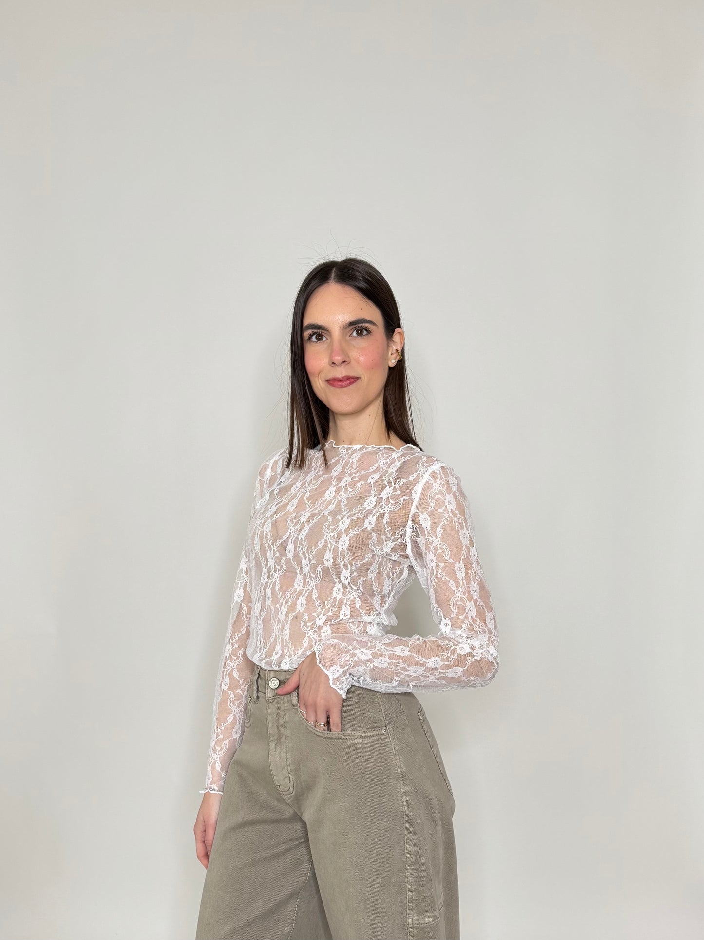 Maglia pizzo in misto cotone viscosa spring/summer Bianco