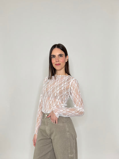 Maglia pizzo in misto cotone viscosa spring/summer Bianco
