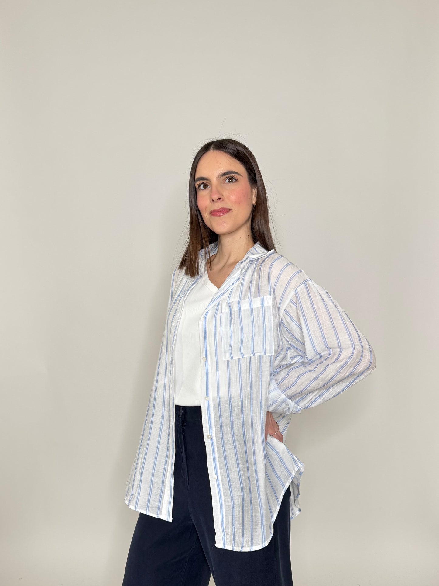 Camicia in leggera viscosa a righe Blu