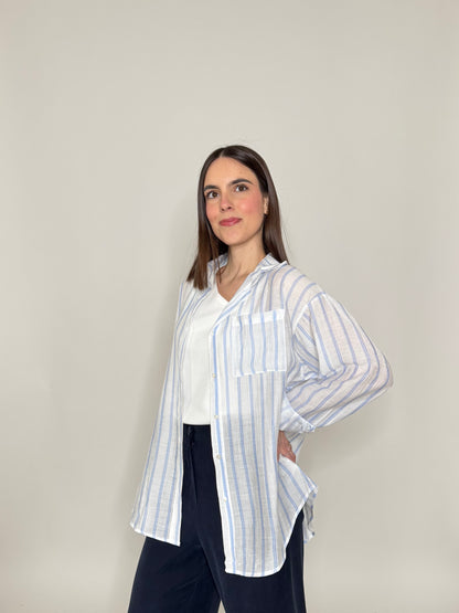 Camicia in leggera viscosa a righe Blu