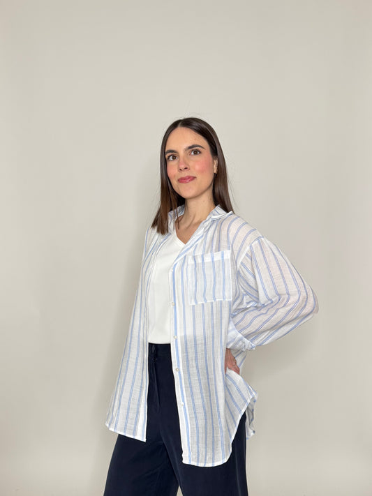 Camicia in leggera viscosa a righe Blu
