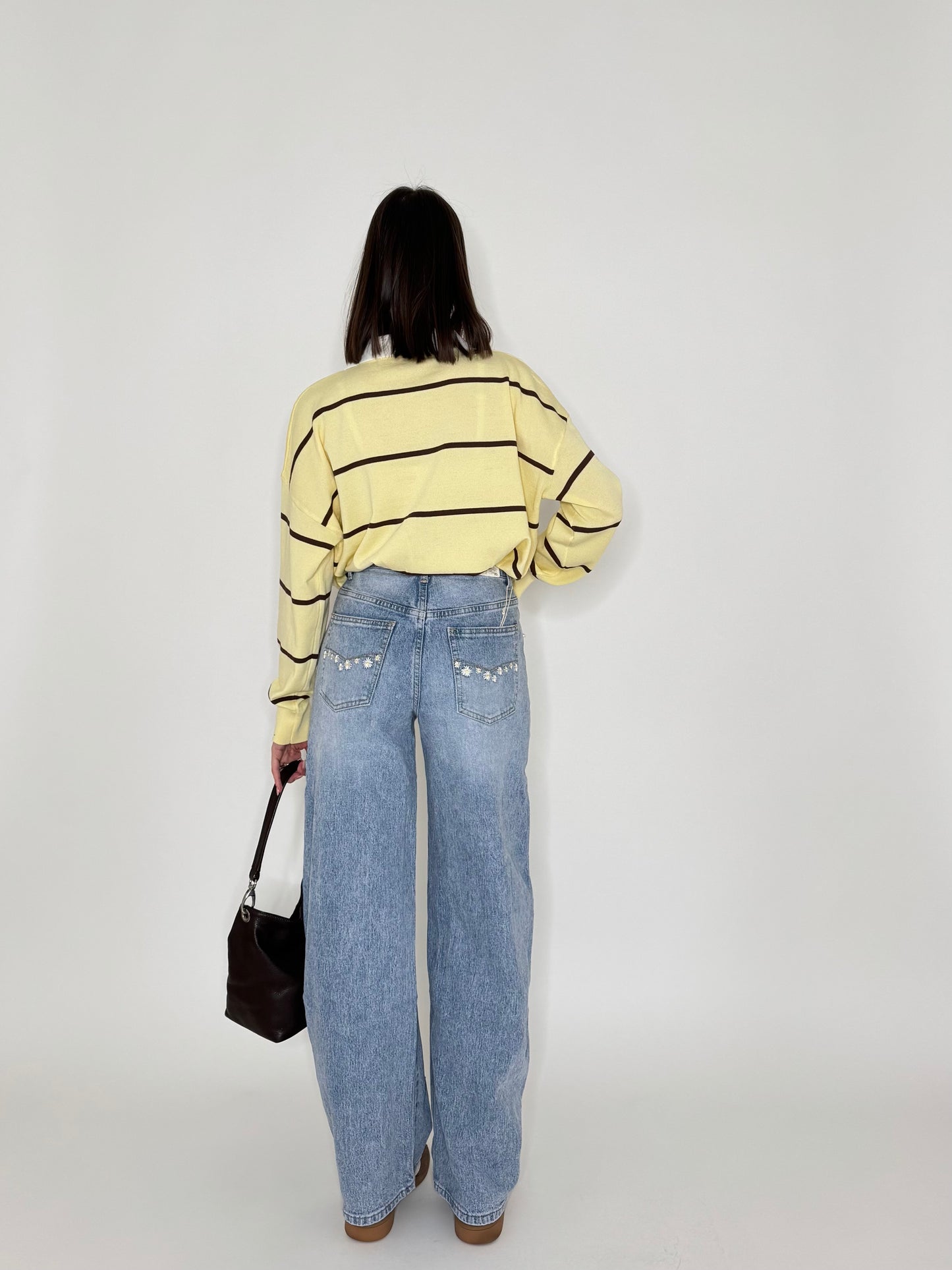 Jeans Ballon light denim ricami e caboshon