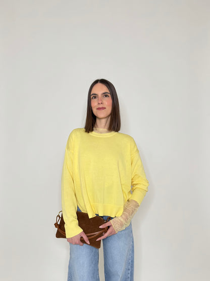 Maglia girocollo scatoletta in 100% cotone Giallo