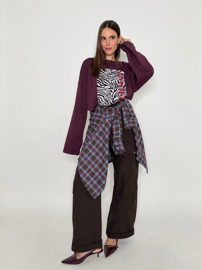 Pantalone cargo wide leg cioccolato