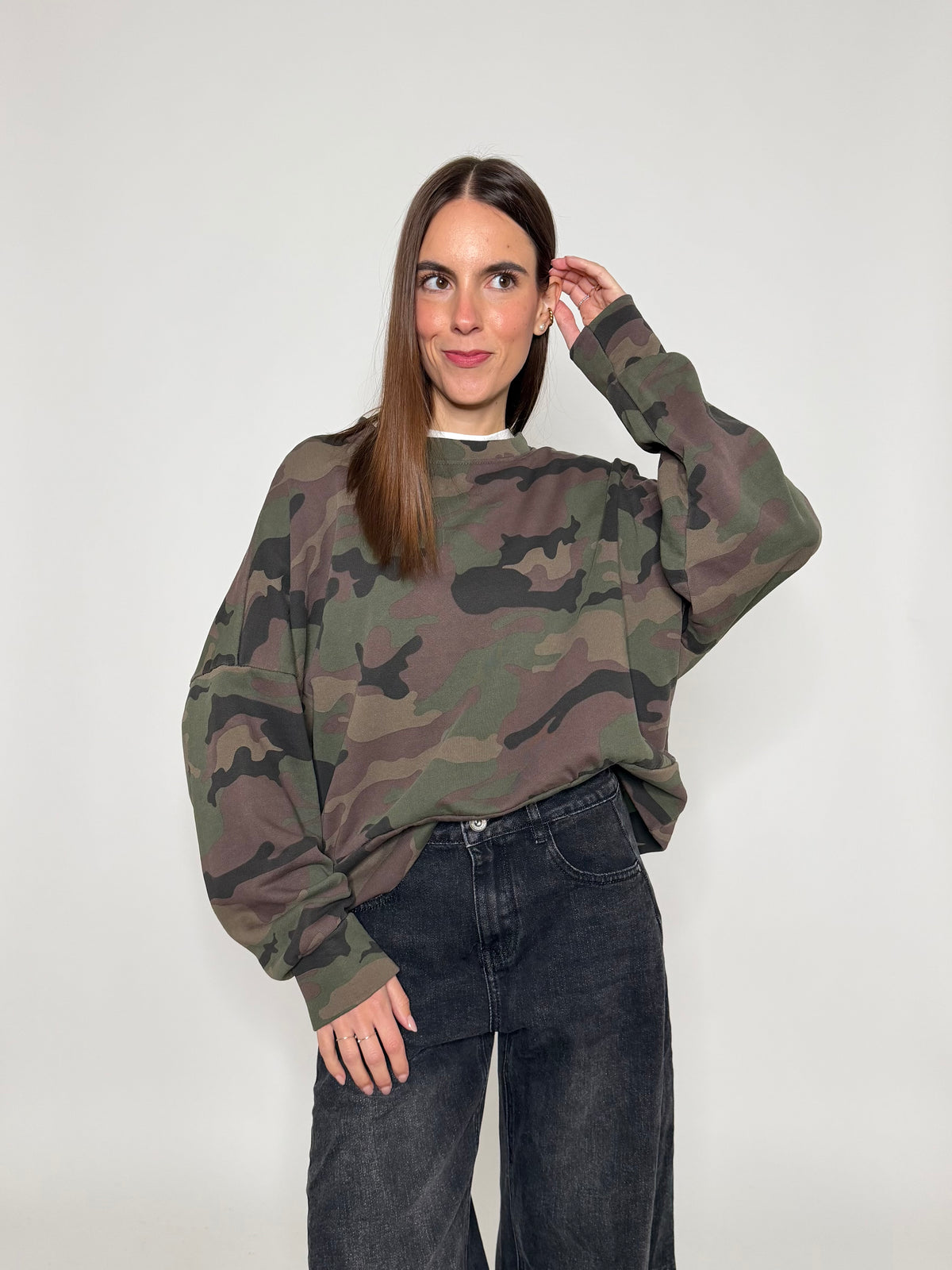 Felpa in cotone con camouflage