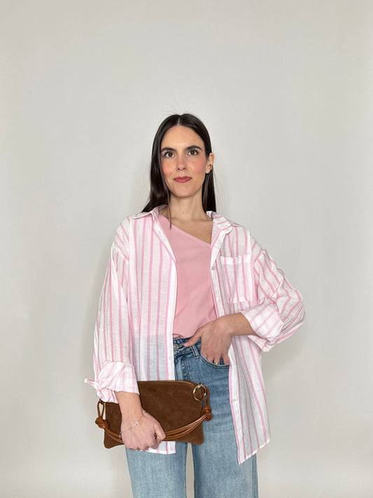 Camicia in leggera viscosa a righe Rosa