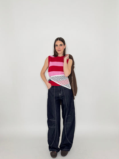 Gilet basic a righe 100% cotone Confetto/Fragola/Blu