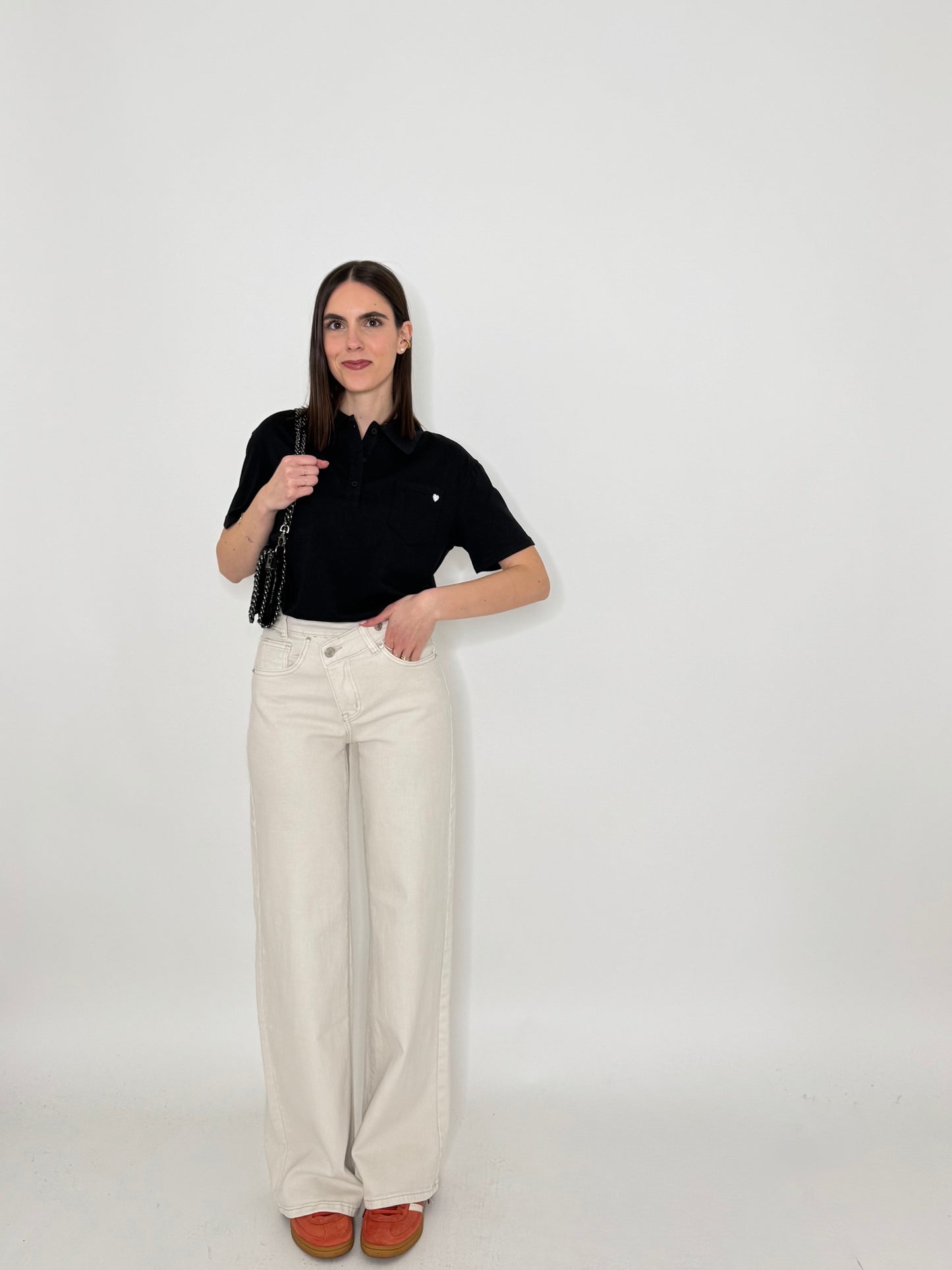 Polo basic light cotton con taschino e cuore Nero