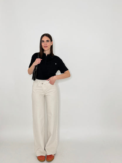 Polo basic light cotton con taschino e cuore Nero