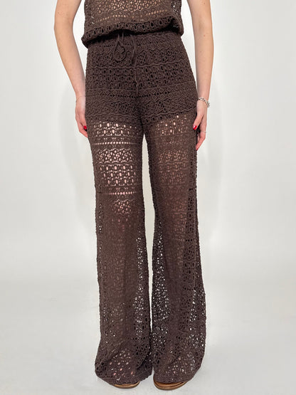 Pantalone pizzo crochet cioccolato in cotone