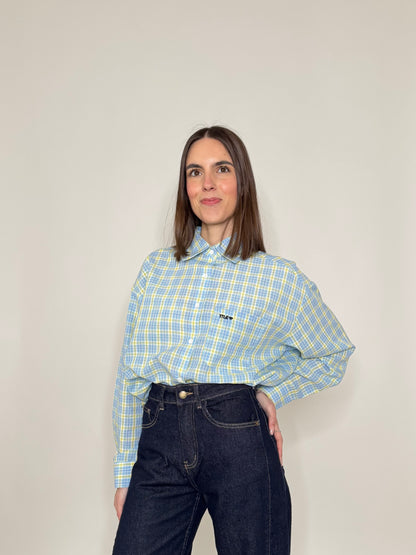 Camicia in cotone a quadri Celeste