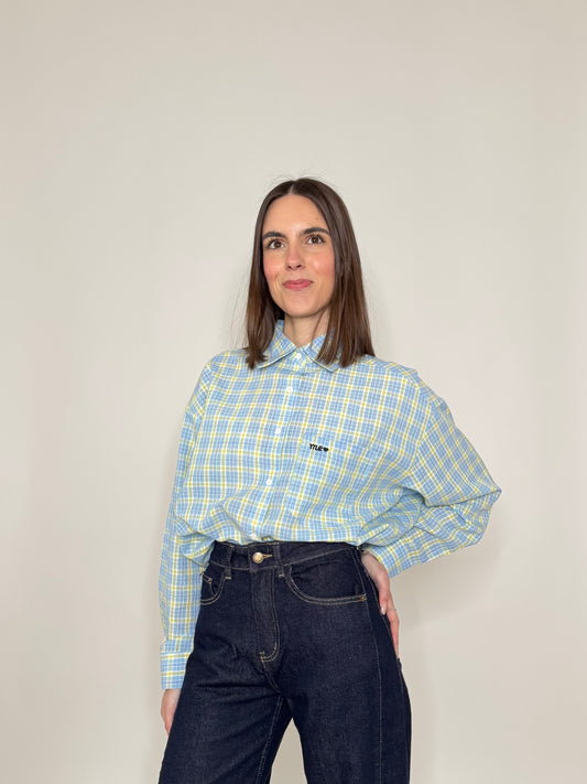 Camicia in cotone a quadri Celeste