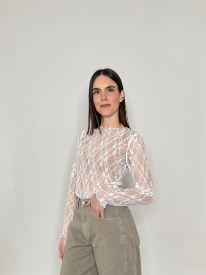 Maglia pizzo in misto cotone viscosa spring/summer Bianco