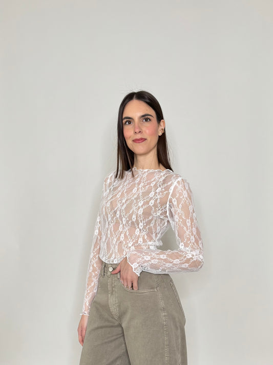 Maglia pizzo in misto cotone viscosa spring/summer Bianco