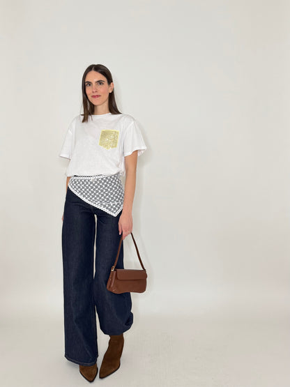 T-shirt in cotone tasca brillantini Giallo