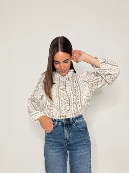 Camicia in cotone rouge coffe/celeste