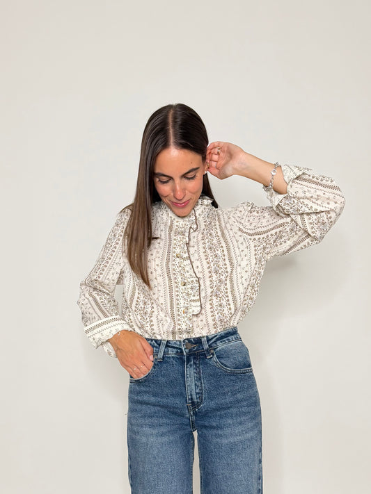 Camicia in cotone rouge coffe/celeste