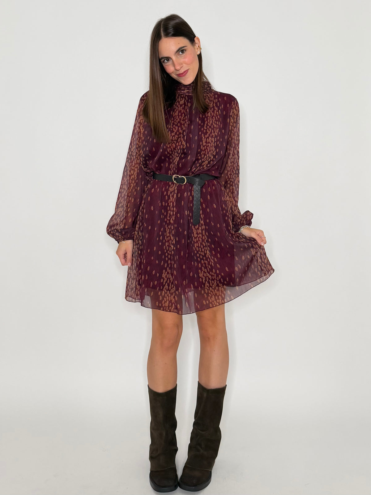 Abito stampa bambi Burgundy/ocra