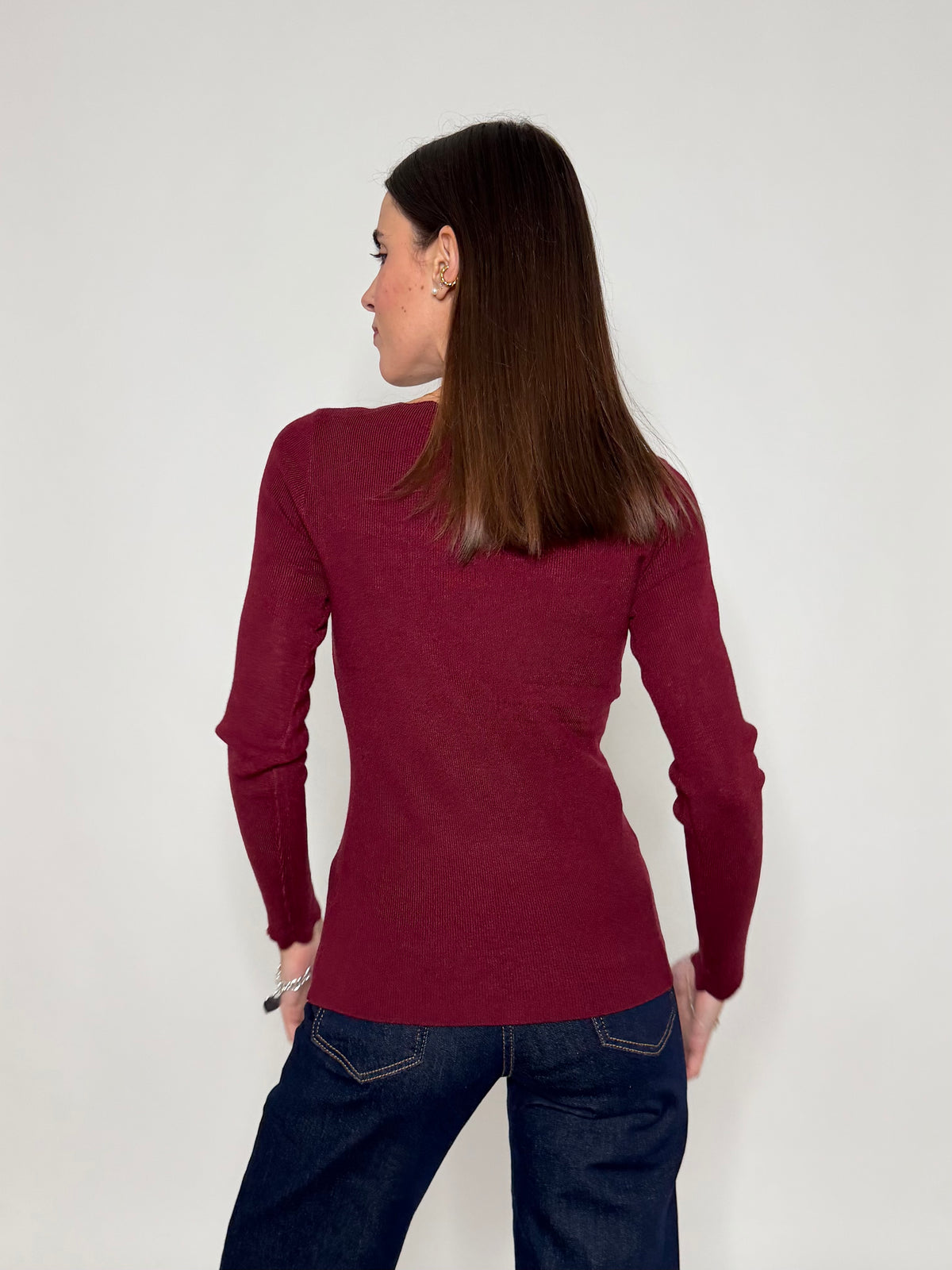 Maglia in morbida viscosa zigzag fit bordeuax