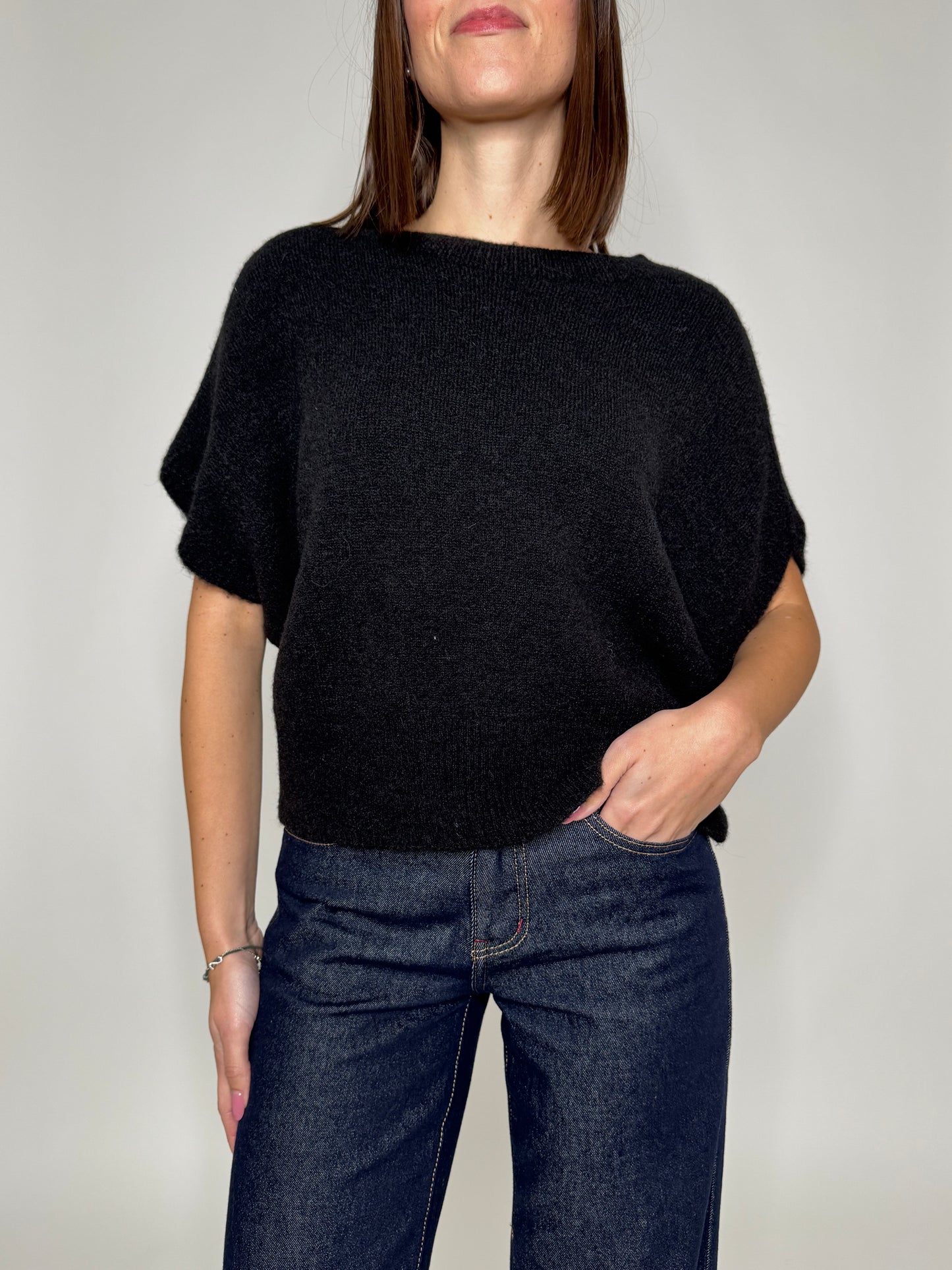 Maglia manica kimono in misto lana e alpaca Nero