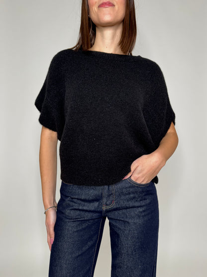 Maglia manica kimono in misto lana e alpaca Nero