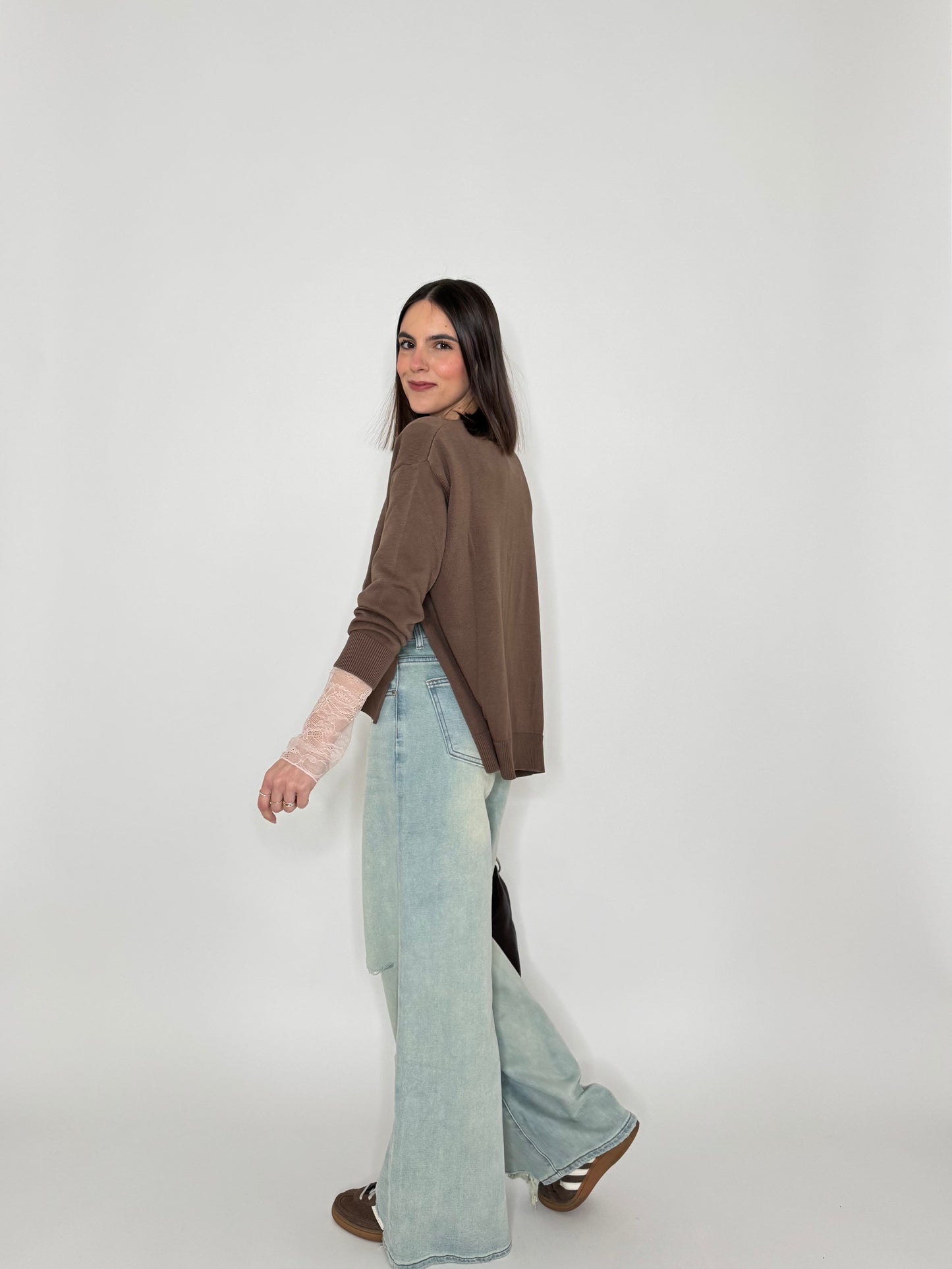 Maglia girocollo scatoletta in 100% cotone Moka