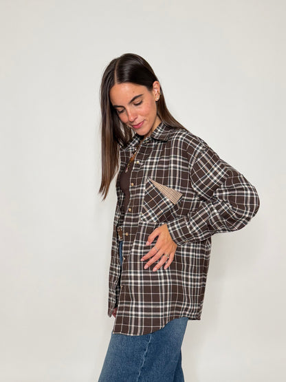 Camicia check in cotone con taschino cioccolato