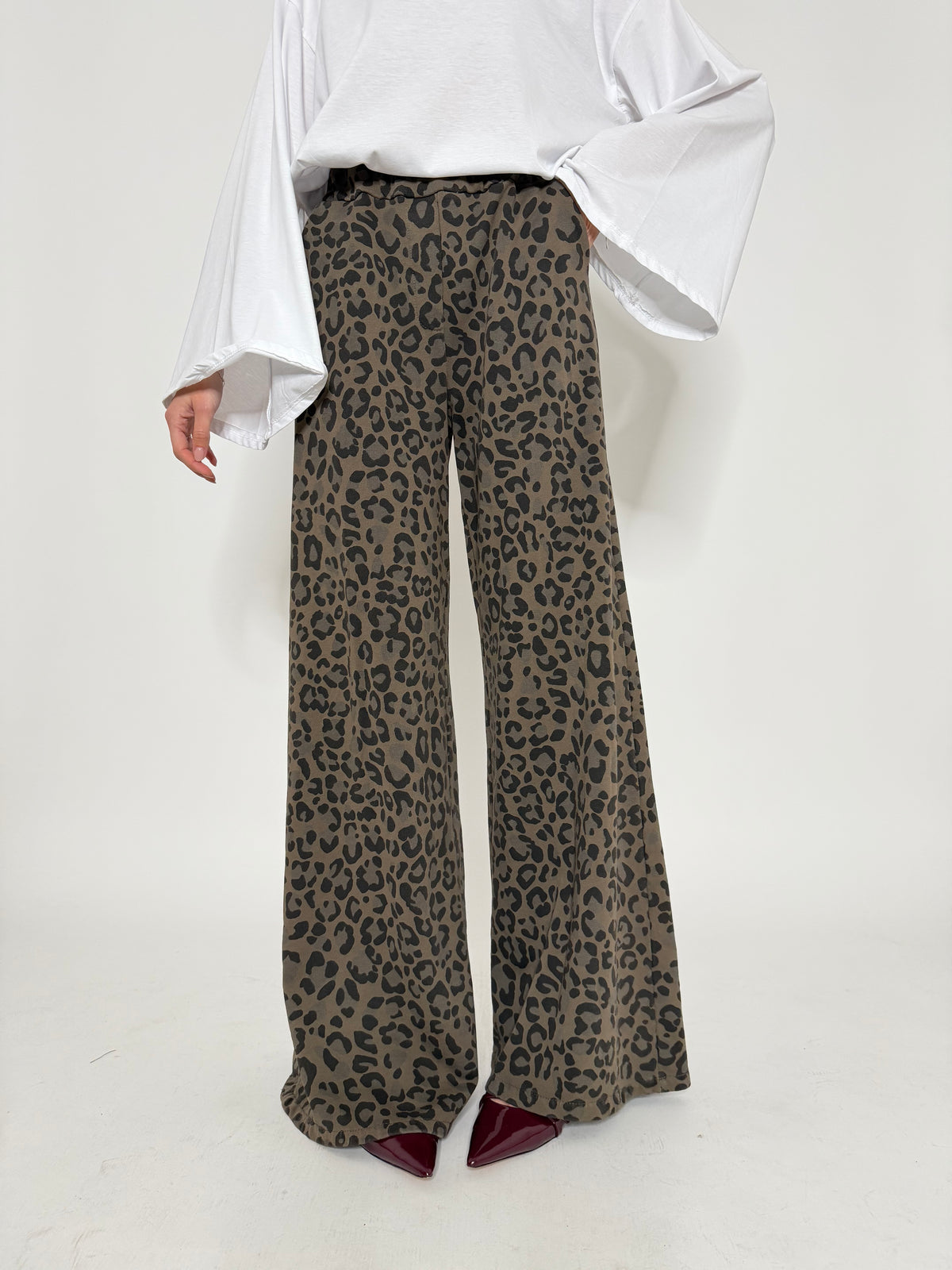 Pantalone palazzo leopardato in cotone