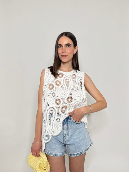 Top in crochet asimmetrico Bianco