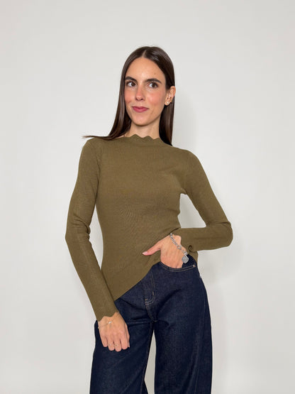 Maglia in morbida viscosa zigzag fit verde oliva
