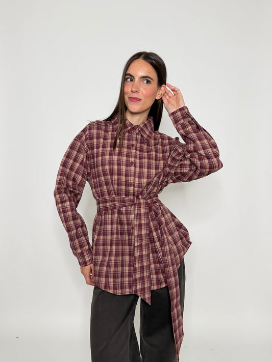 Camicia check in cotone vino