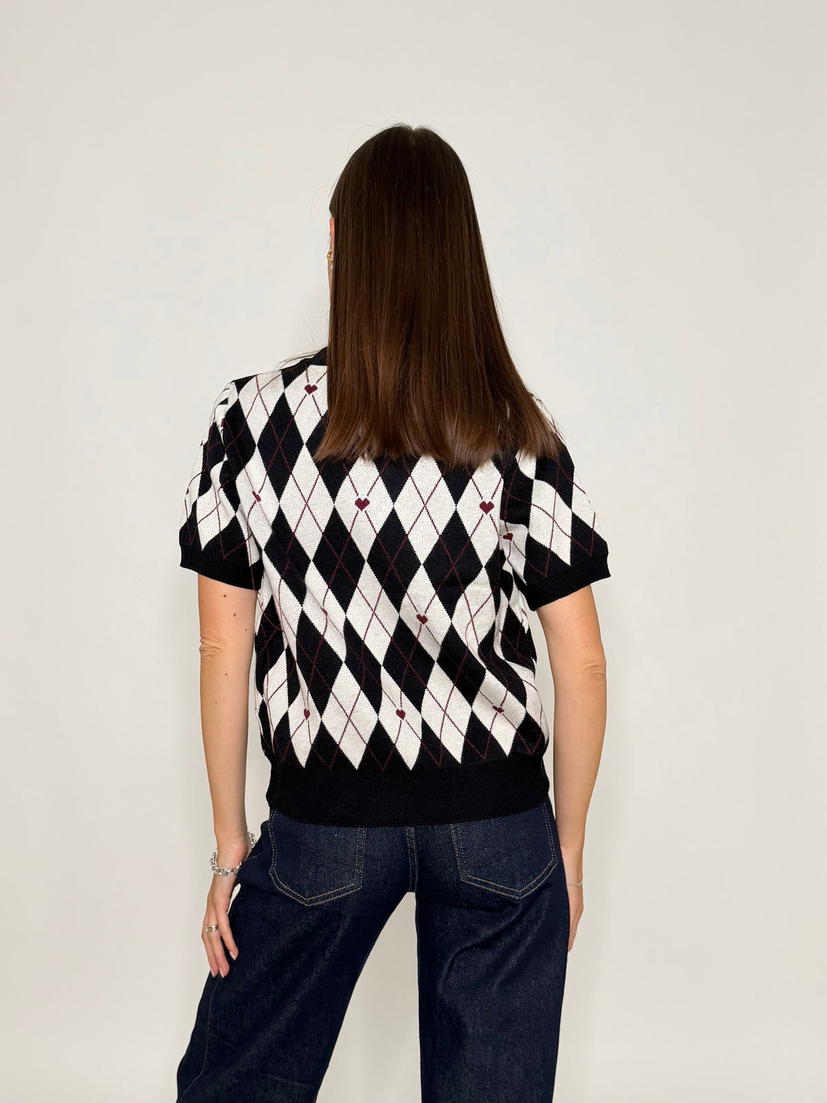 Maglia in viscosa a rombi nero/bianco
