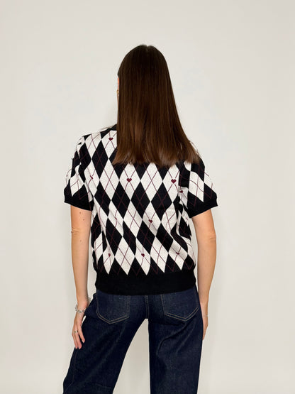 Maglia in viscosa a rombi nero/bianco