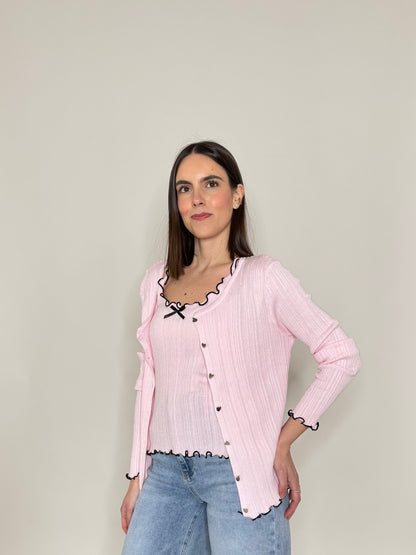 Twinset top e cardigan in filo di viscosa Rosa
