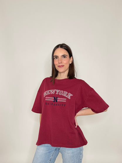 T-shirt in cotone "New York - University"  Bordeaux