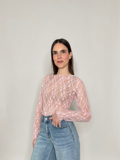 Maglia pizzo in misto cotone viscosa spring/summer Rosa