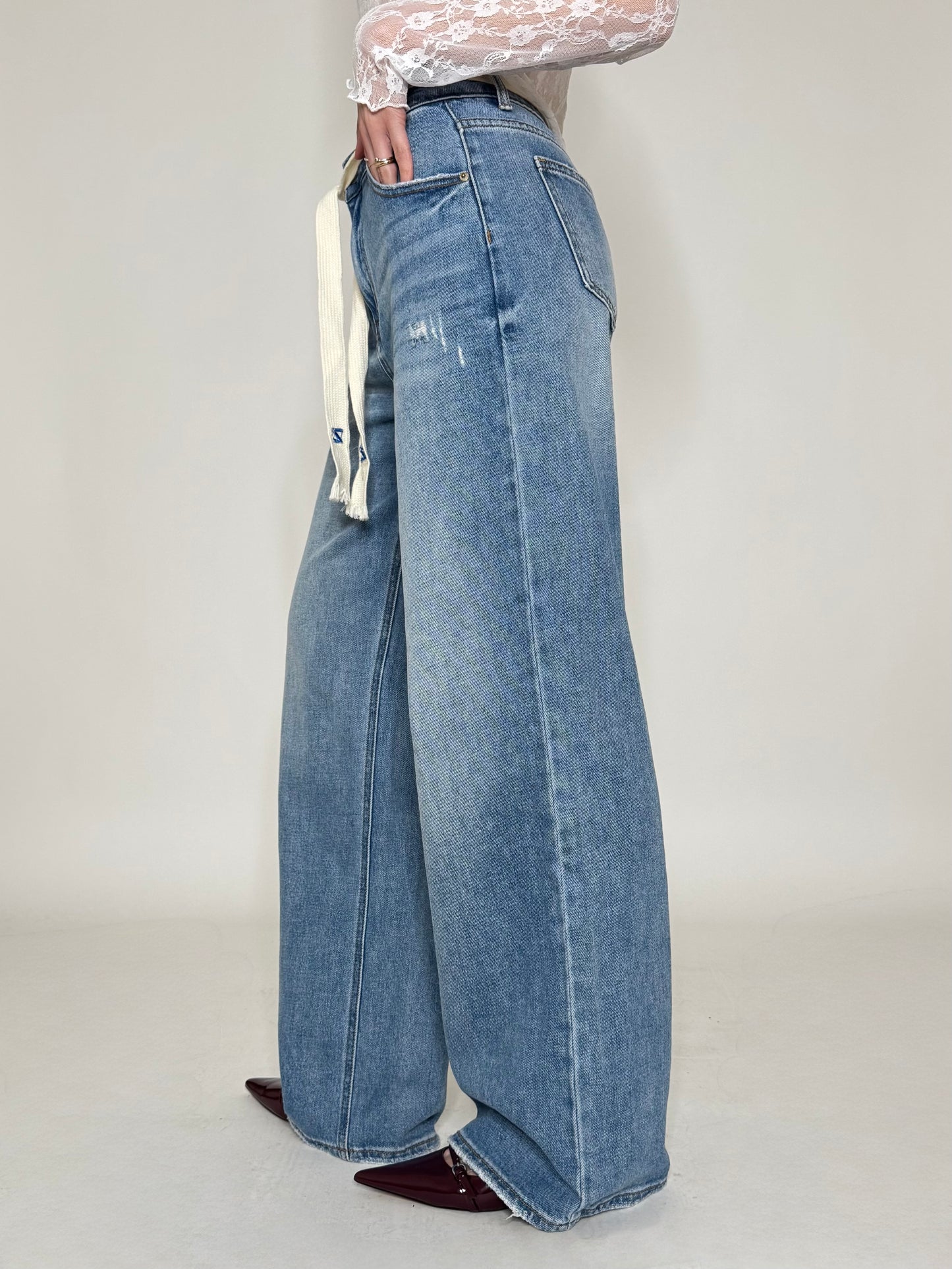 Jeans Wide leg coulisse in tessuto