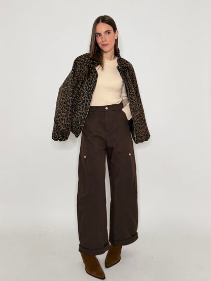 Pantalone cargo wide leg cioccolato