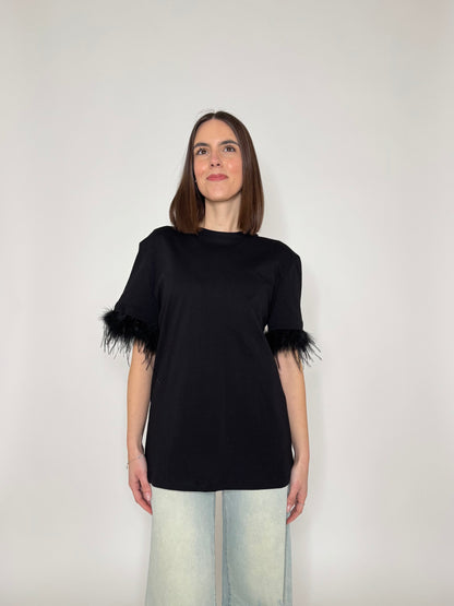 T-shirt in 100% cotone piume Nero - Lumina