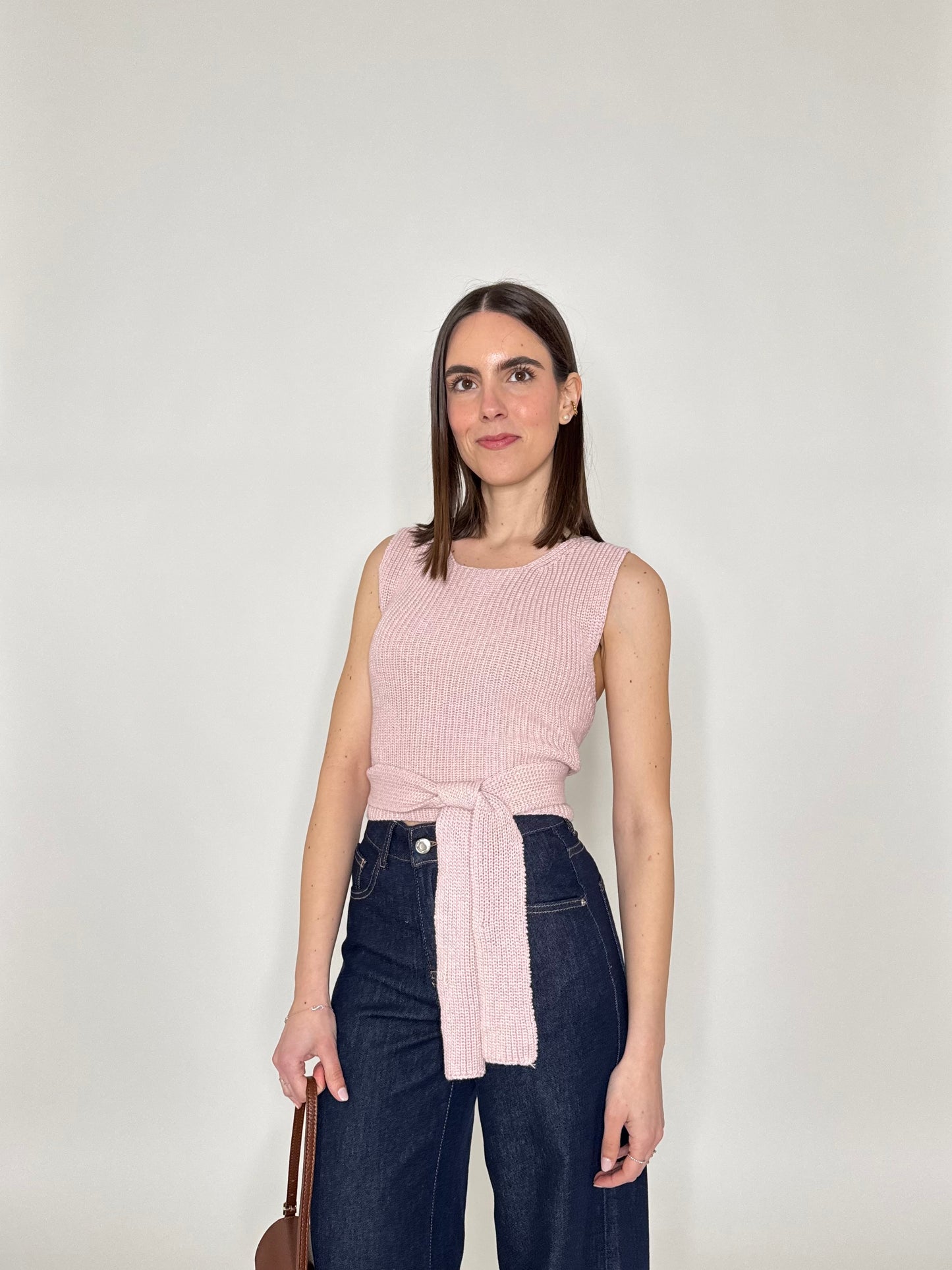 Top in cotone maglia inglese incrocio Rosa antico
