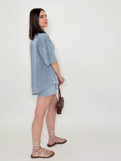 Completo denim in cotone con caboshon