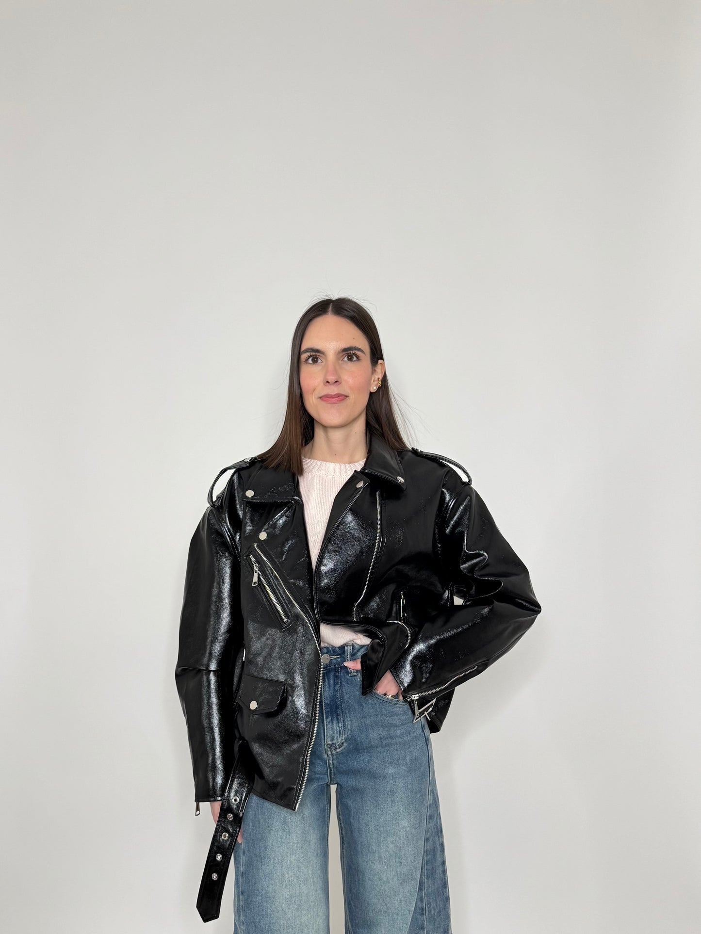 Giacca Biker in ecopelle martellata