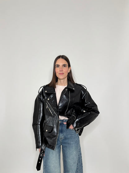 Giacca Biker in ecopelle martellata