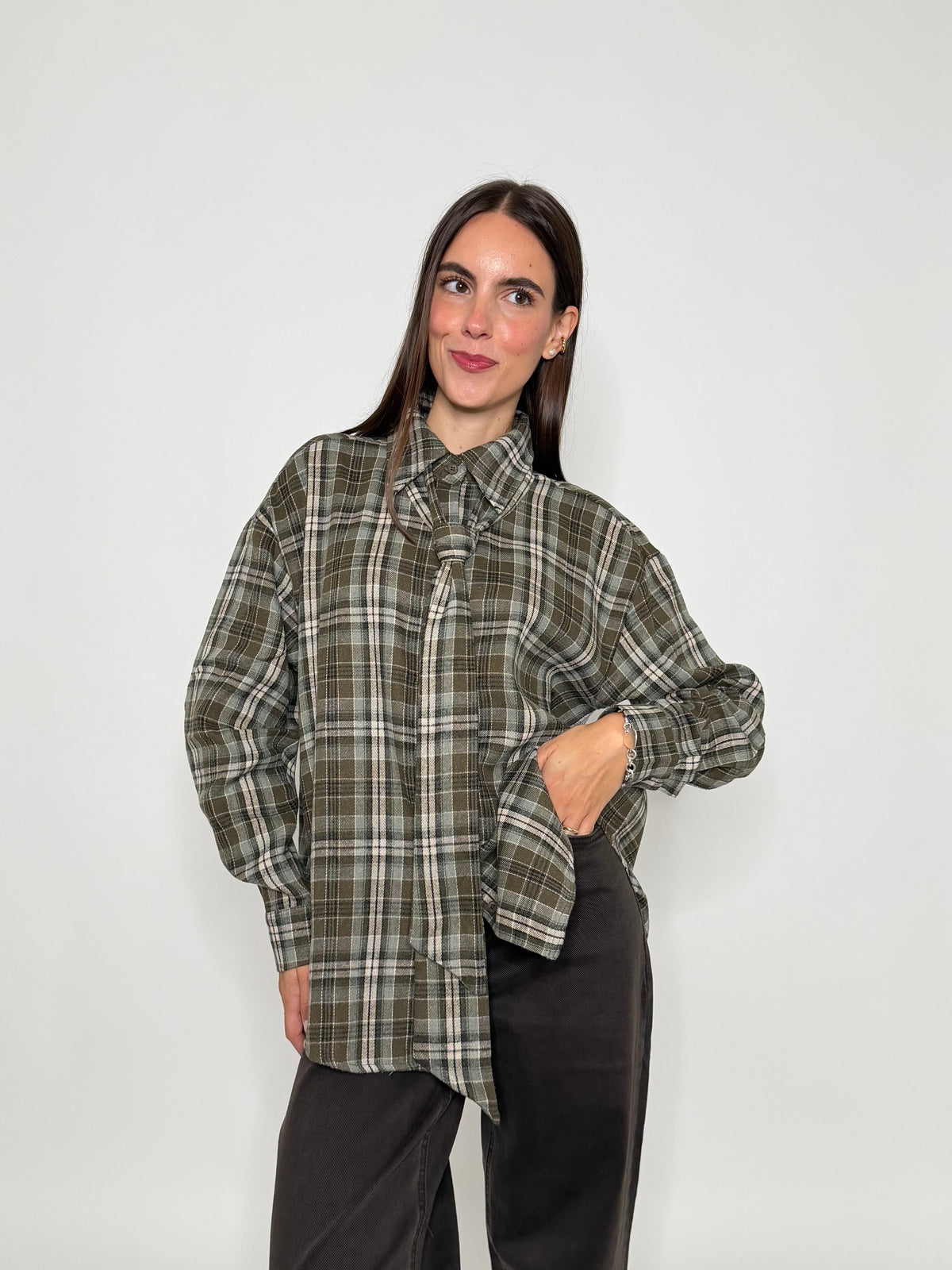 Camicia check in cotone verde