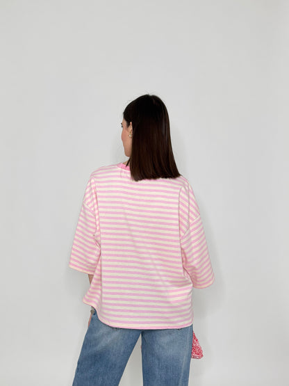 Maglia Felpa a righe light cotton in cotone Rosa/Panna