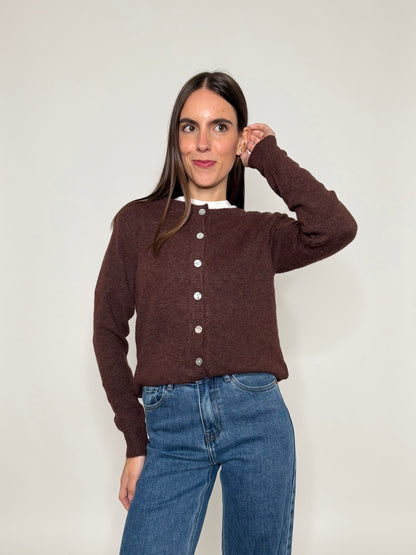 Cardigan "neve" in morbida viscosa e cotone marrone melange