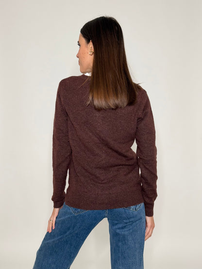 Cardigan "neve" in morbida viscosa e cotone marrone melange
