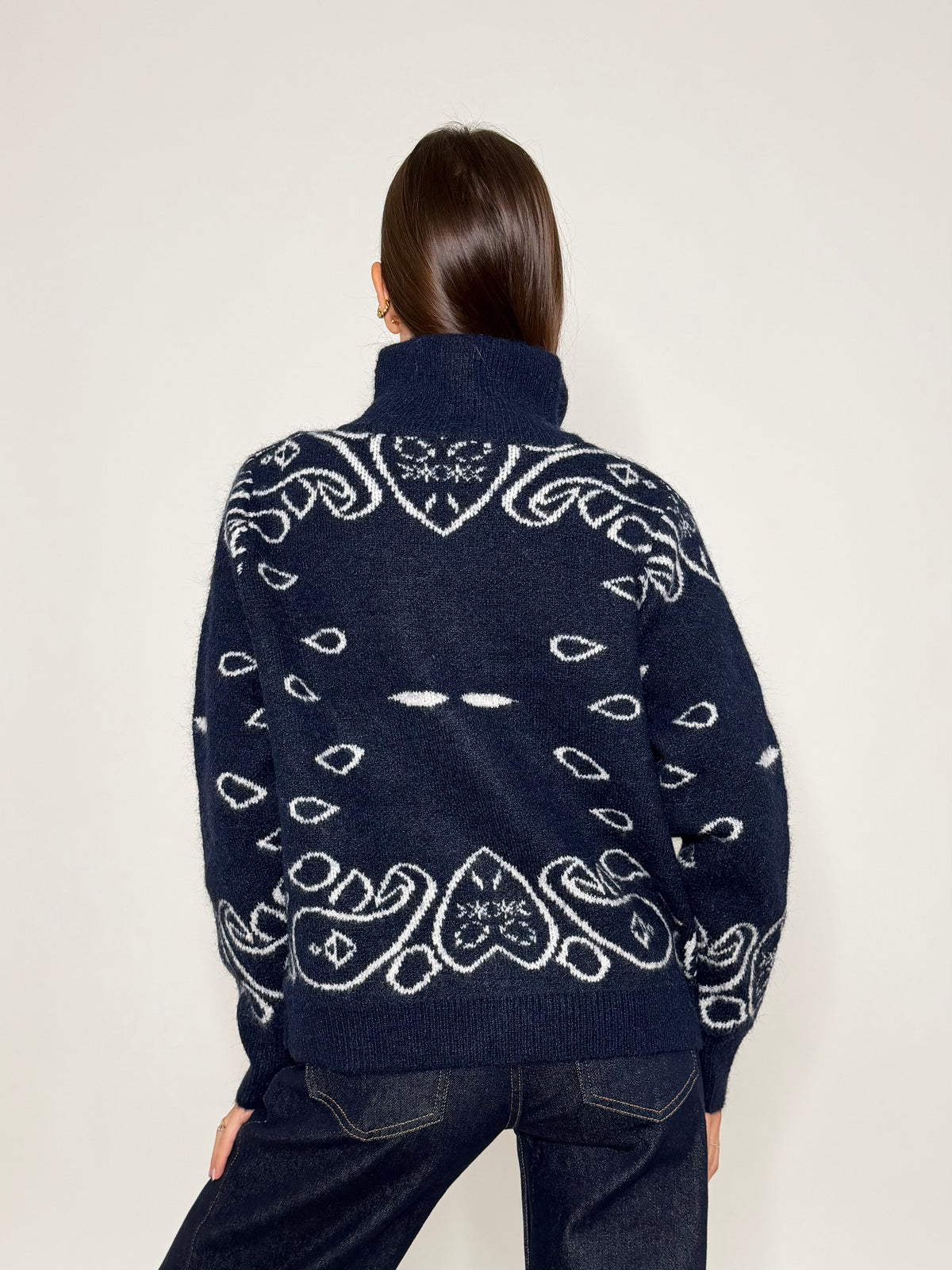 Cardigan con zip Bandana misto lana Blu