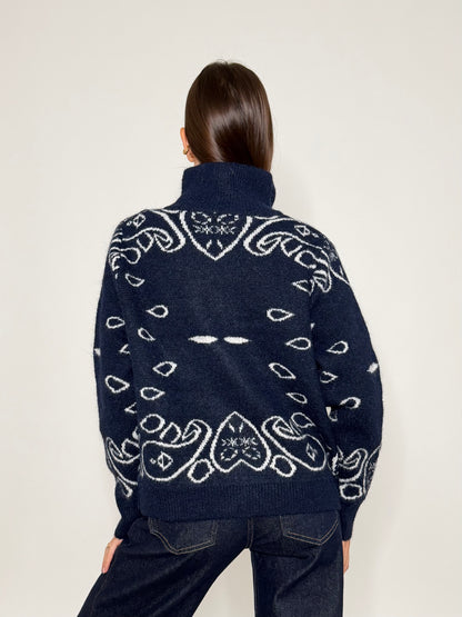 Cardigan con zip Bandana misto lana Blu